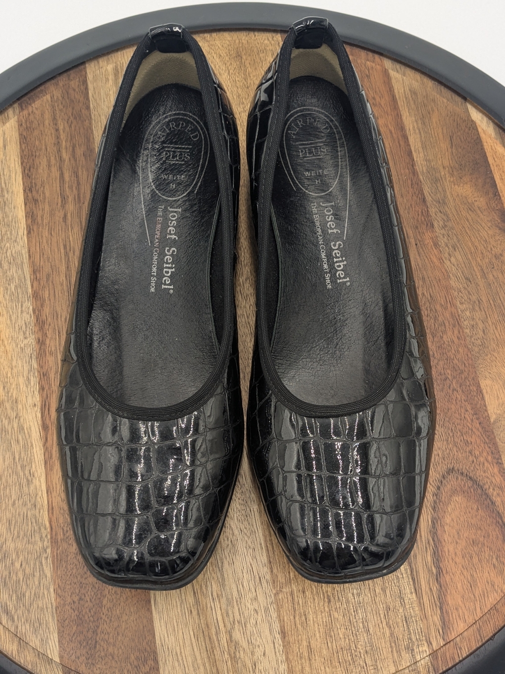 Josef Seibel Airped Plus Black Patent Croc Embossed Comfort Wedge Flats 38